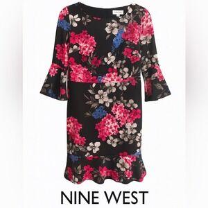 Nine West Floral Print Dress – Size 6 – Ruffle Hem & Bell Sleeves